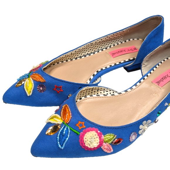 Betsey‎ Johnson Cypress Blue Beaded Sequin Whimsical Funky Fairy Suede Flats 6.5 - Picture 9 of 12